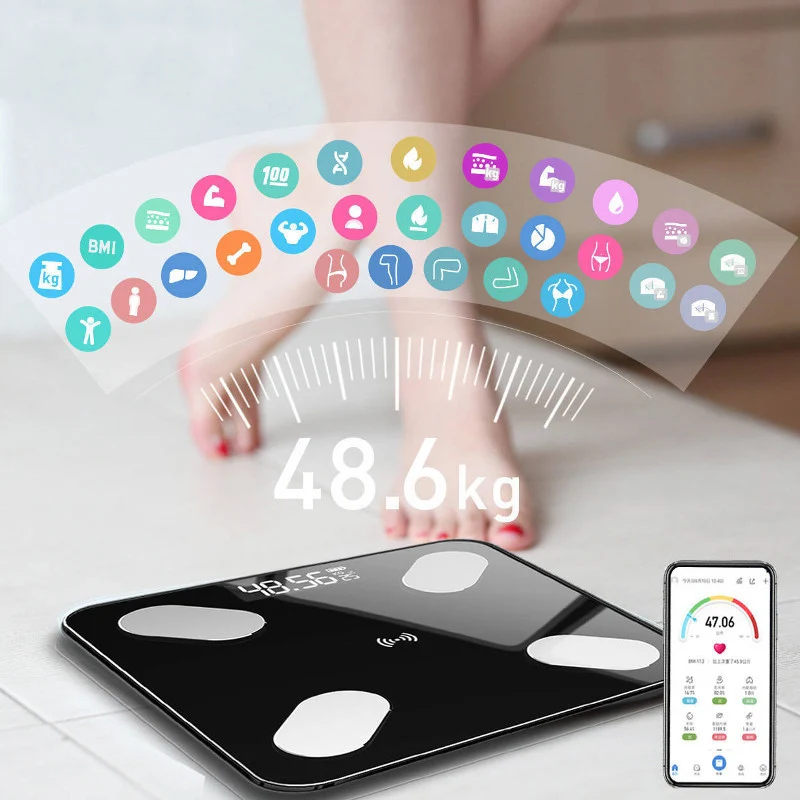 

Напольные весы для определения жира тела, умные Беспроводные цифровые весы для ванной, анализатор состава тела со смартфоном, приложение ...
