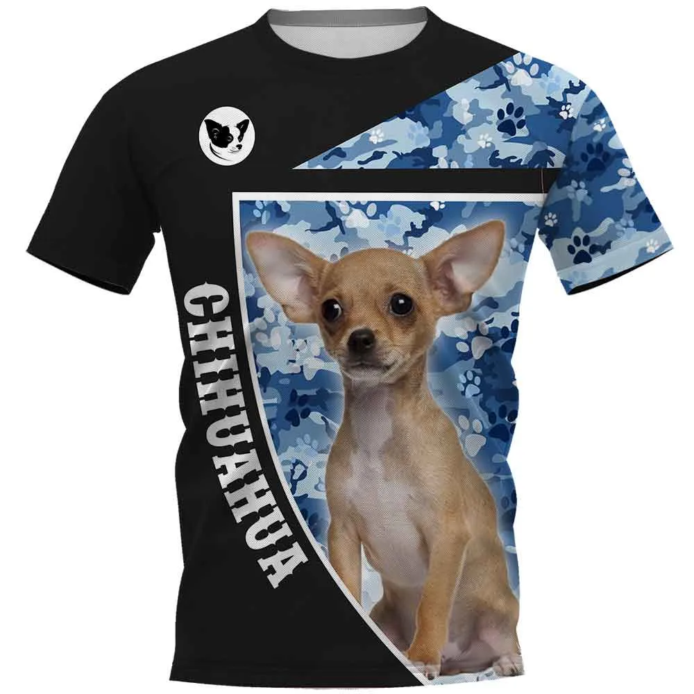 

CLOOCL Fashion Animal T-shirts Cute Chihuahua Navy Camouflage T-shirts 3D Harajuku Short Sleeve Hip Hop Tops Men for Women