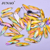 junao 828mm large size sew on yellow ab glitter teardrops rhinestone applique flatback acrylic gems for diy clothes crafts