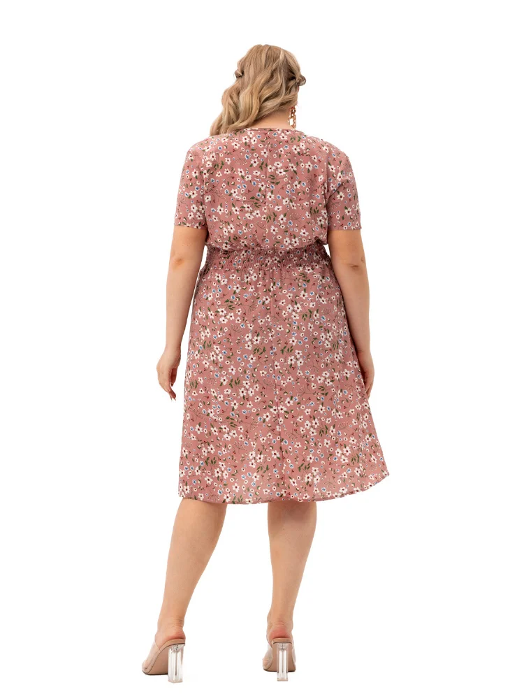 Plus size women summer new short-sleeved printed dress factory direct approval  plus size feminino  party dresses