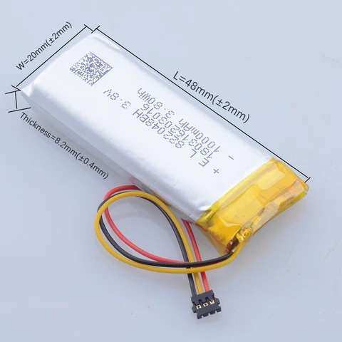802050   3.8V 1000mAh 822048   Lipo перезаряжаемая батарея JST MX 1,2 мм 3-контактный разъем для MP3 GPS-рекордера, гарнитуры, клапана, указателя контроллера