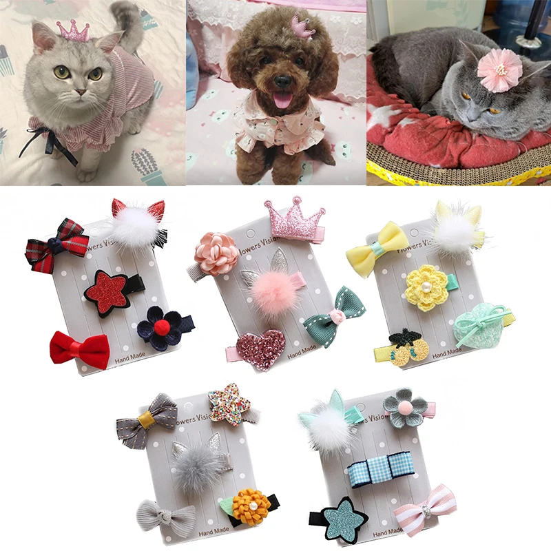 

Winter New Dog Hair Barrettes Princess Pink Cute Cat Hair Bows Accessories For Small Medium Pet Animal Party Grooming Yorkshire