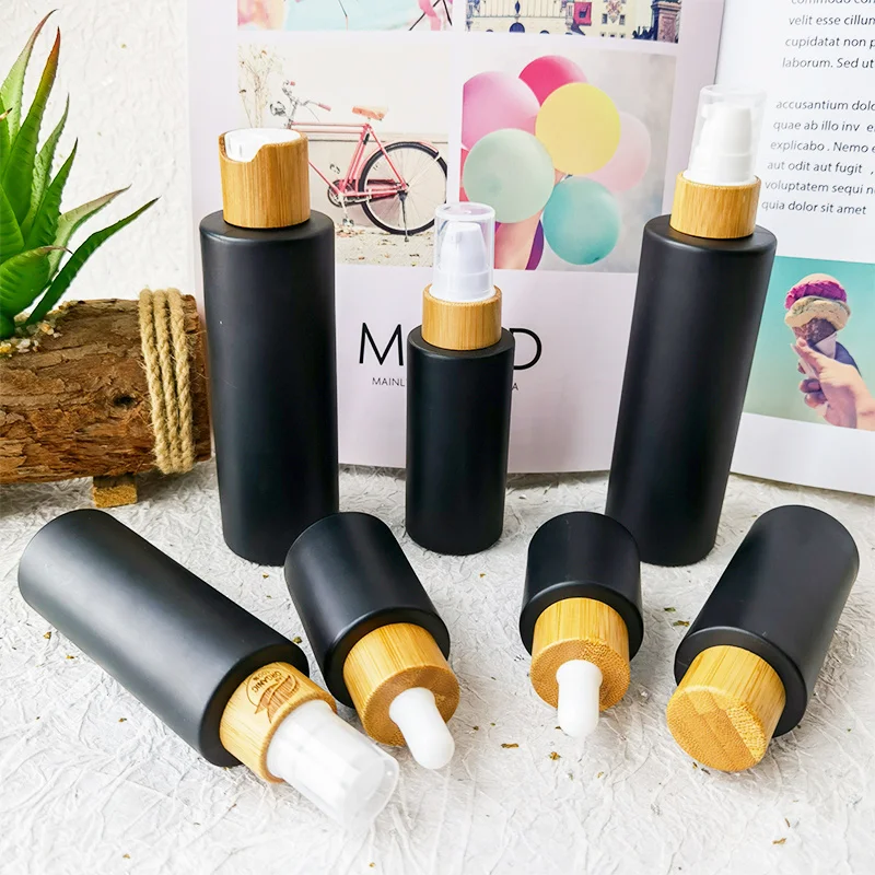 Пустые матовые черные стеклянные флаконы для парфюма с распылителем дорожные