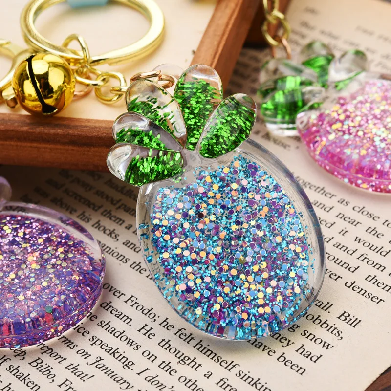 

Cartoon Cute Acrylic Colorful Pineapple Keychain Creative Personality Sequined Fruit Women Car Keyring Bag Pendant Jewelry Gift