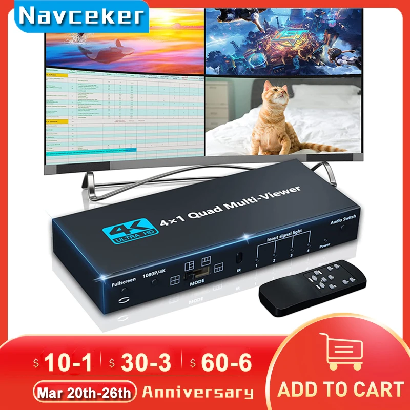 Фото 4K HDMI-совместимый мультипросмотр 4x1 1080P четырехэкранный мультипросмотр HDMI мультипросмотр сплиттер бесшовный переключатель с ИК для ПК №1