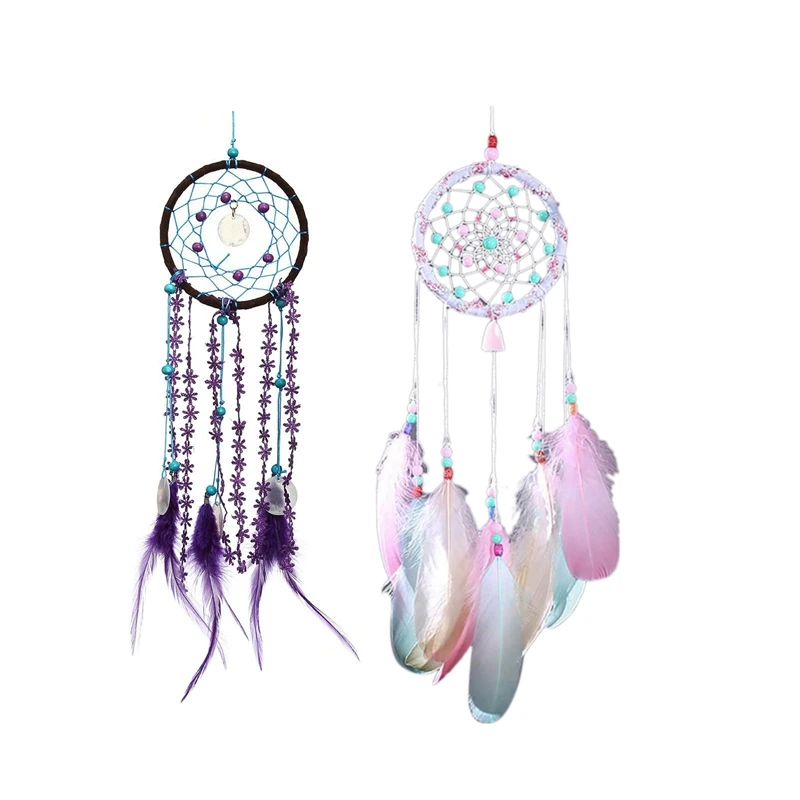 

Hot 2Pcs Dream Catcher Campanula With Feather Fashion Car Wall Hanging Decoration Ornament Crafts Purple & Color