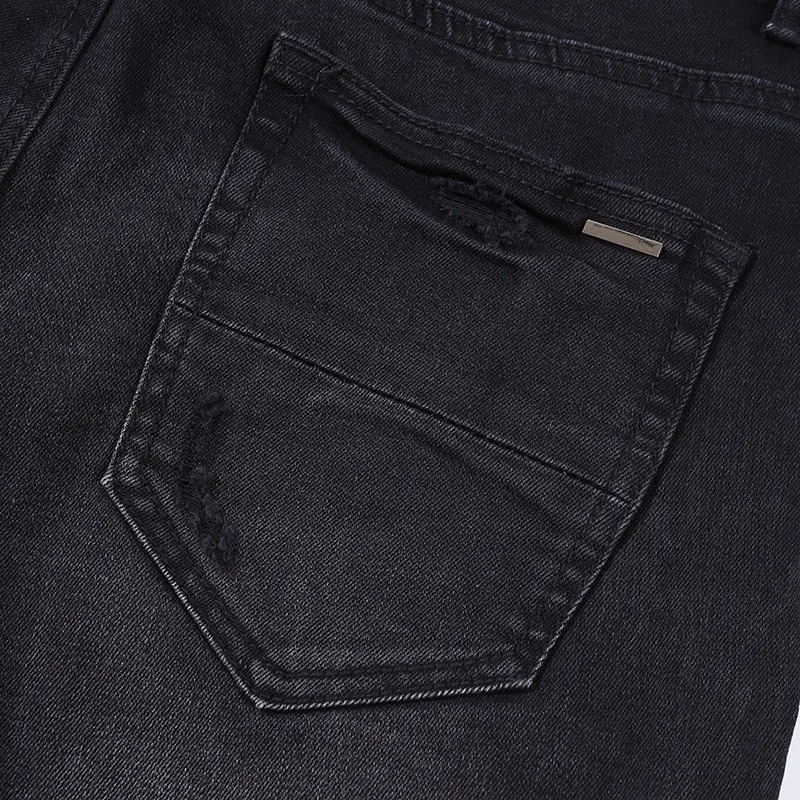 2023 High Quality Men's Jeans Fashion Skinny Ripped Hole Stretch Slim Fit Denim Trousers High Street Casual Washable Cotton Pant