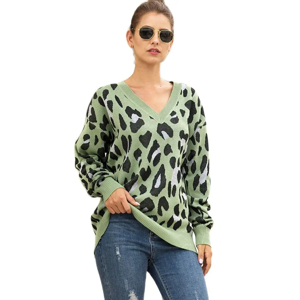 

Fashion Casual Sweater For Women Long Sleeve Female Knitted Tops Girl's Leopard Knitwear Lady's Loose Pullover Sweaters