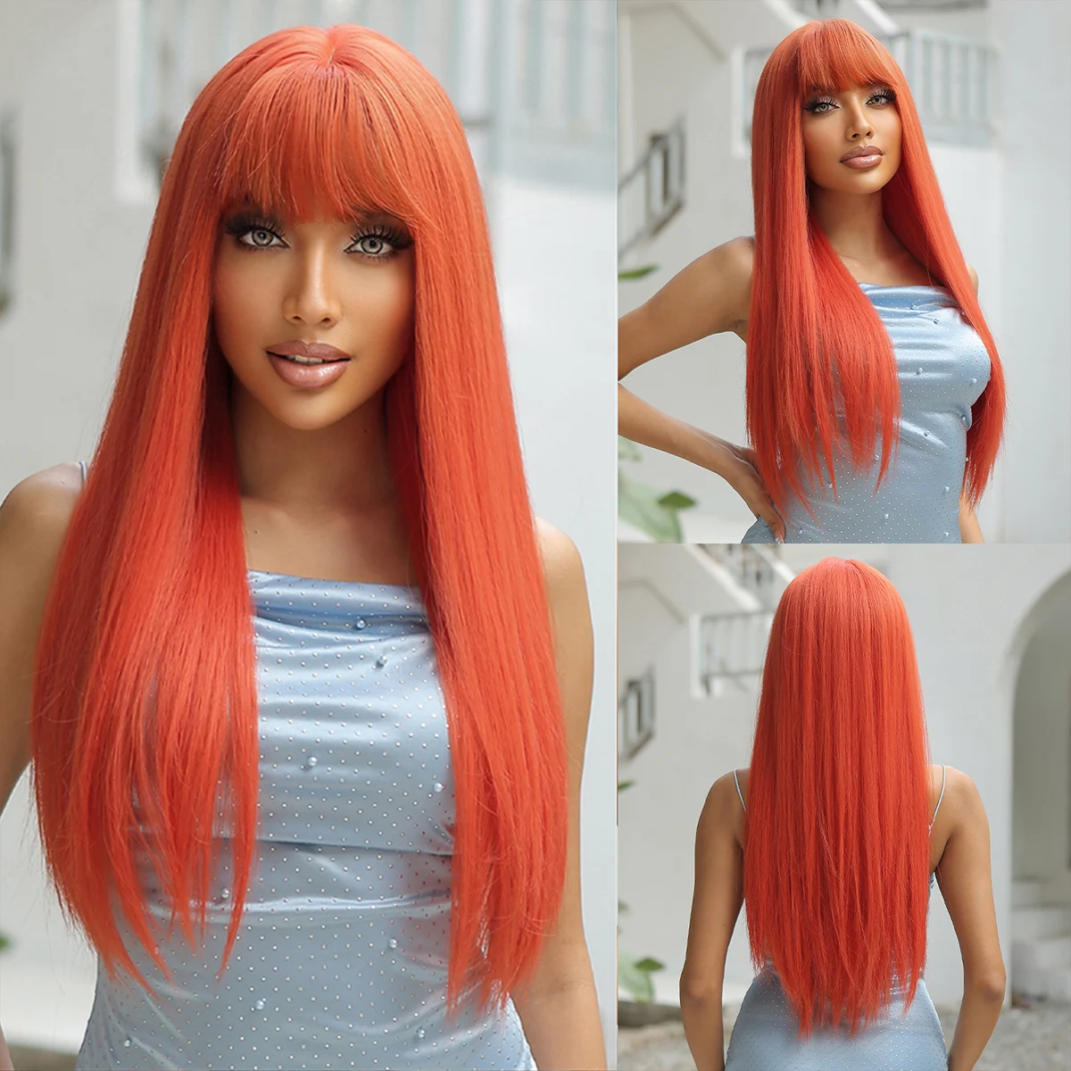 

Синтетический прямой парик LOUIS FERRE Ginger Orange для женщин, длинный парик для косплея на Хэллоуин с челкой, термостойкий парик из натуральных волос