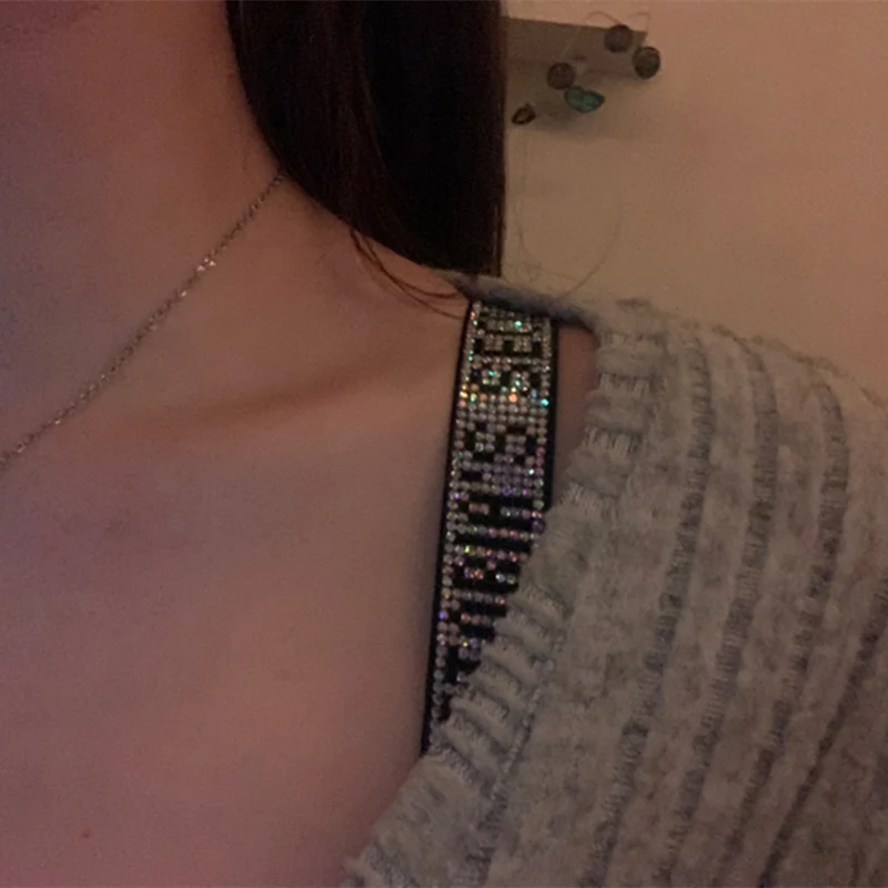 

underwear accessories Women's strap looped shoulder strap 2*43-45CM diamond bra strap strap V word blingbling inlaid alphabet