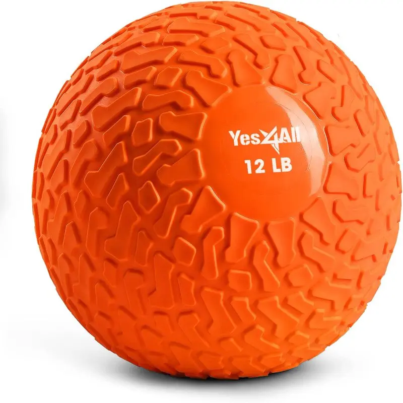

12lbs Slam Medicine Ball Tread Orange Yoga Fitness Balls Sports Pilates Birthing Fitball Exercise Training Workout Massage Gym B