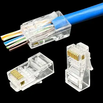 COMNEN 모듈러 플러그 컴퓨터 네트워크 커넥터, UTP, FTP, 금도금 1.2, 1.1mm 홀 엔드 이더넷 케이블, Cat5E, 6, 6A, Rj45 패스 스루