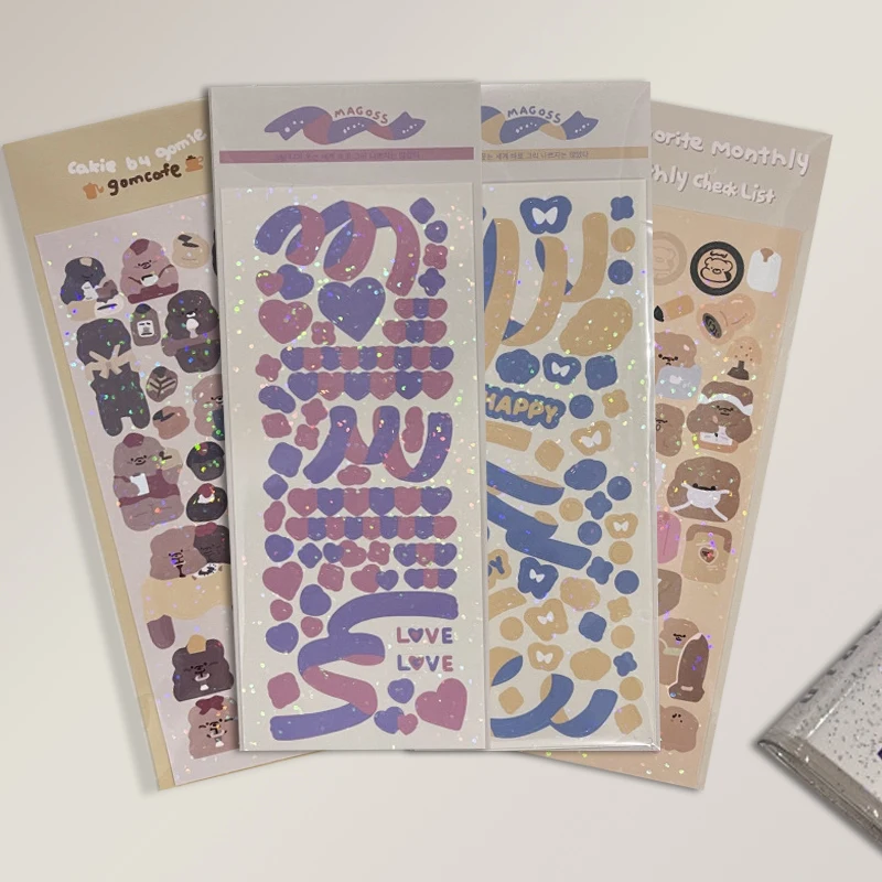 

Ins Korean Number Alphabet Sticker Cute Bear Glitter Sticker DIY Photo Album Diary Aesthetics Happy Planning Stationery Sticker