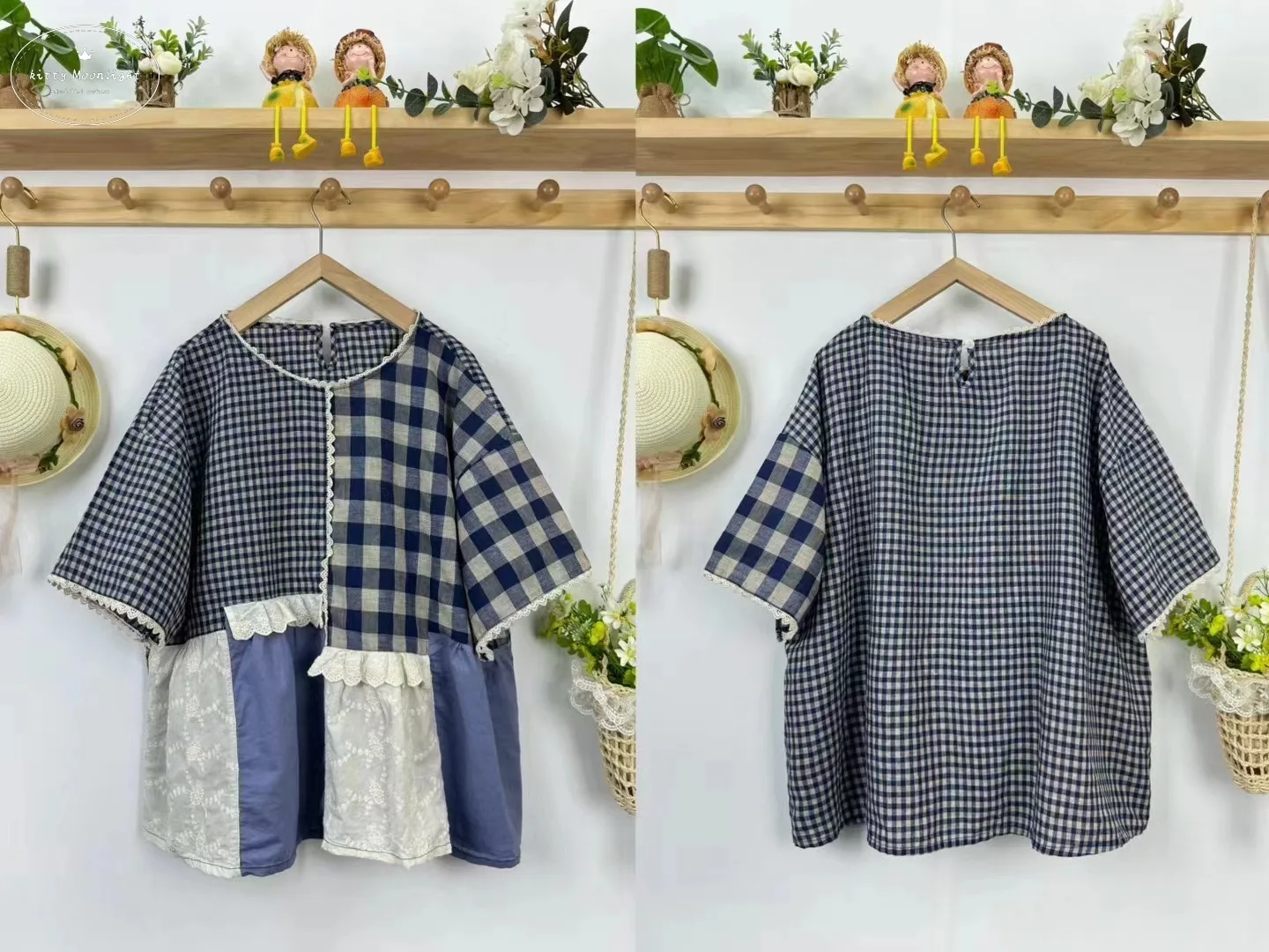 Женская винтажная клетчатая рубашка в стиле пэчворк с вышивкой и кружевом новая