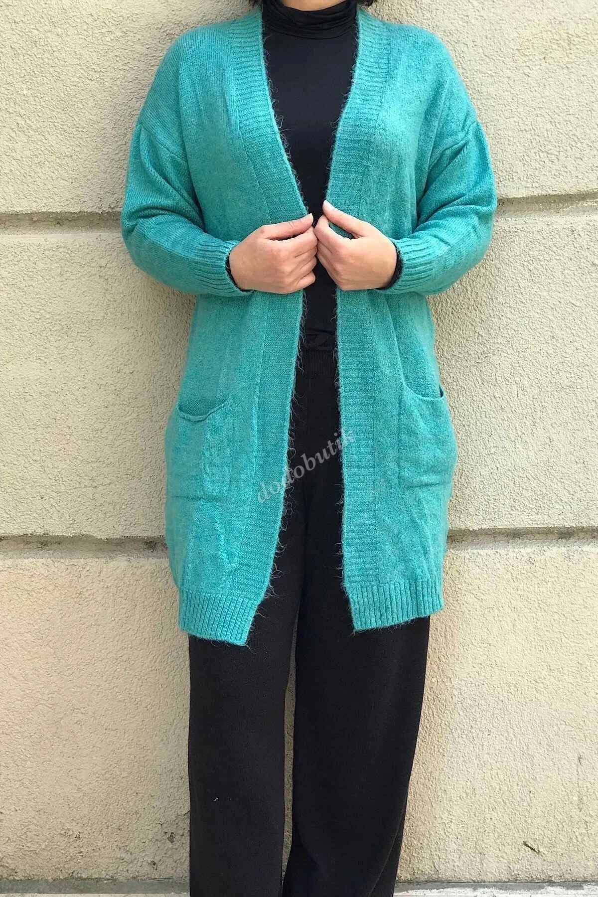 

Женский кардиган Бирюзовый трикотажный кардиган с карманами Повседневный вязаный качественный модный кардиган свитеры свободный свитер д...