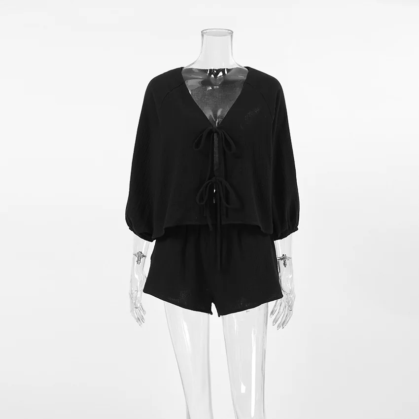 Женский комплект из блузки и шортов с рукавами-фонариками