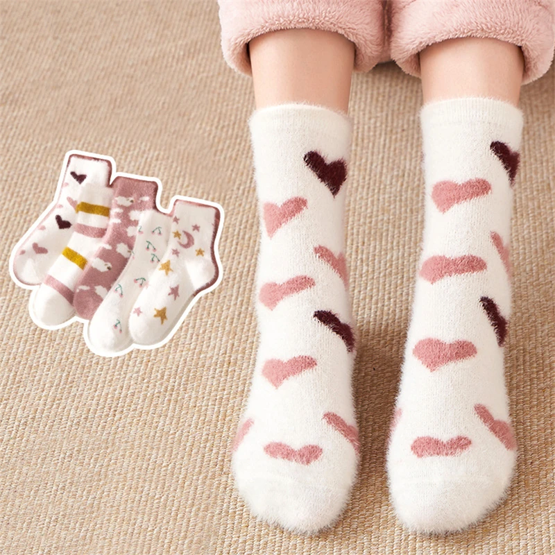 

Осенне-зимние носки для сна из кораллового флиса женские теплые носки средней длины для дома утепленные носки для пола