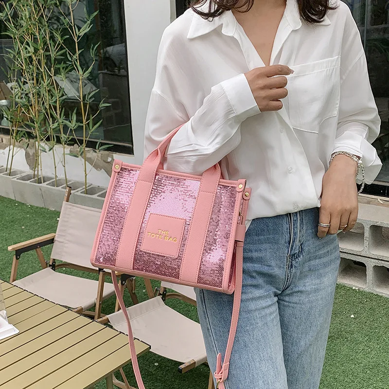 Sequin Large Handbags for Women 2023 New Fashion Leather Casual Tote Bag Letter High Quality Commuter Luxury Woman Shoulder Bag
