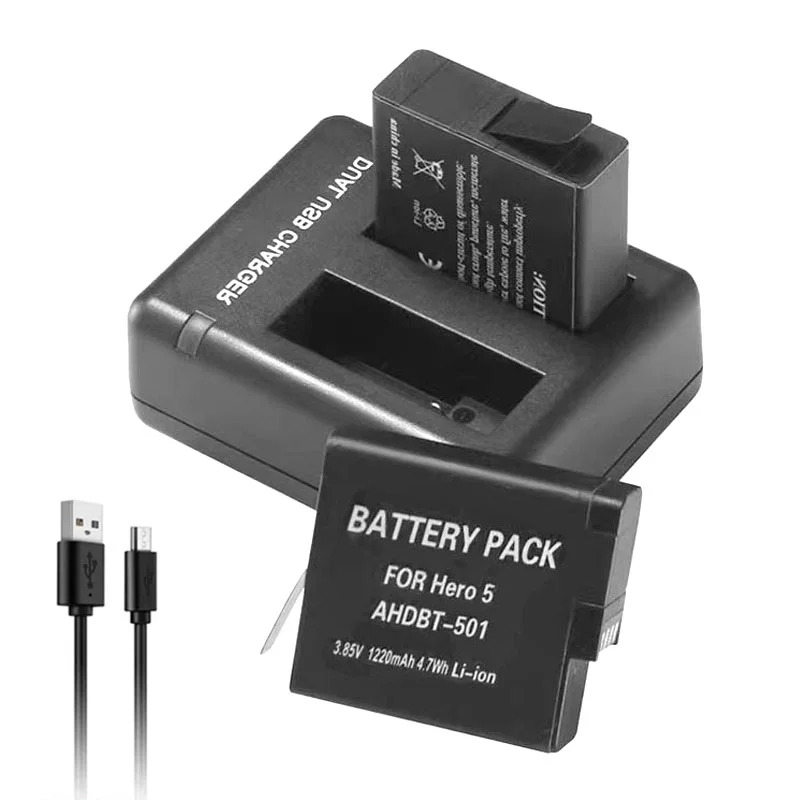 For GoPro 5 AHDBT 501 Battery 1220mAh Replacement Battery for GoPro Hero 5 6 7 8 9 10 Black Action Camera Accessories