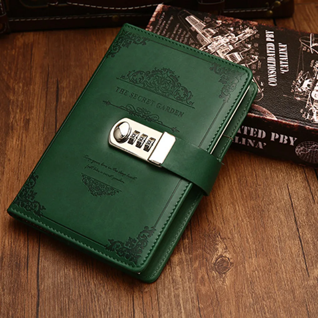 

PU Leather Retro Vintage Notebook Password Book Planner Office Privacy Protection Stationery,Wine Red