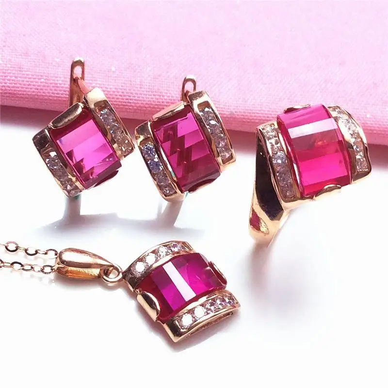 

Jewelry Pure Russian Purple Gold Powder Gem Zircon Set Rose Gold to Give Mom Gem Set earings fashion jewelry 2022