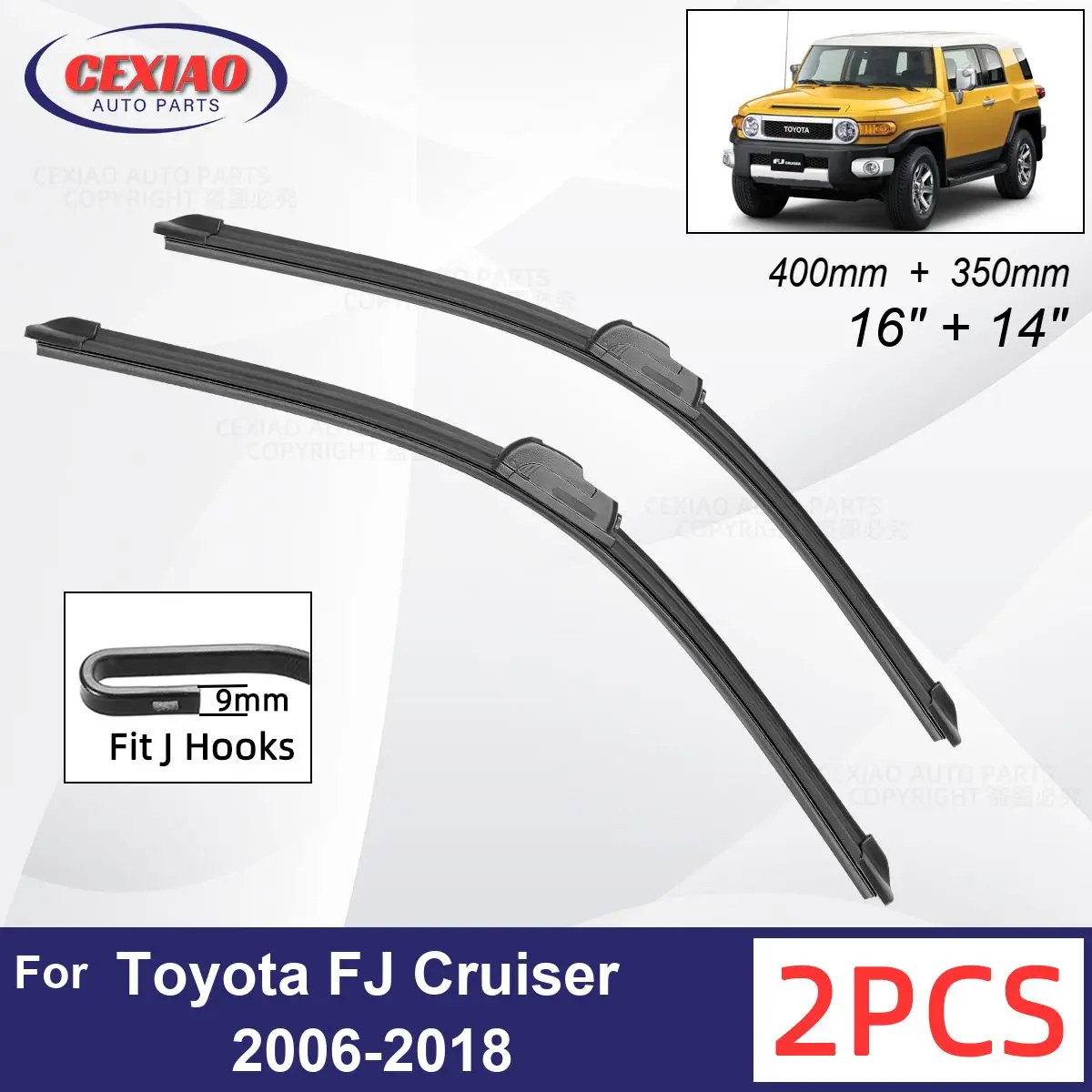 

Car Wiper For Toyota FJ Cruiser 2006-2018 Front Wiper Blades Soft Rubber Windscreen Wipers Auto Windshield 16"+14" 400mm + 350mm