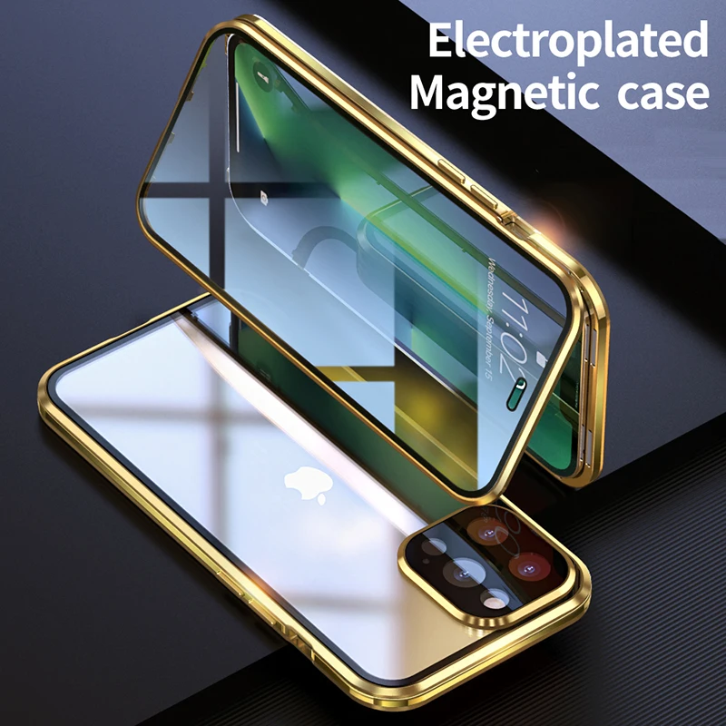 

Full Protection Metal Magnetic Double Sided Glass Case For Samsung Galaxy S21 22 23 Plus S21 22 23 Ultra Lens Protection Cover