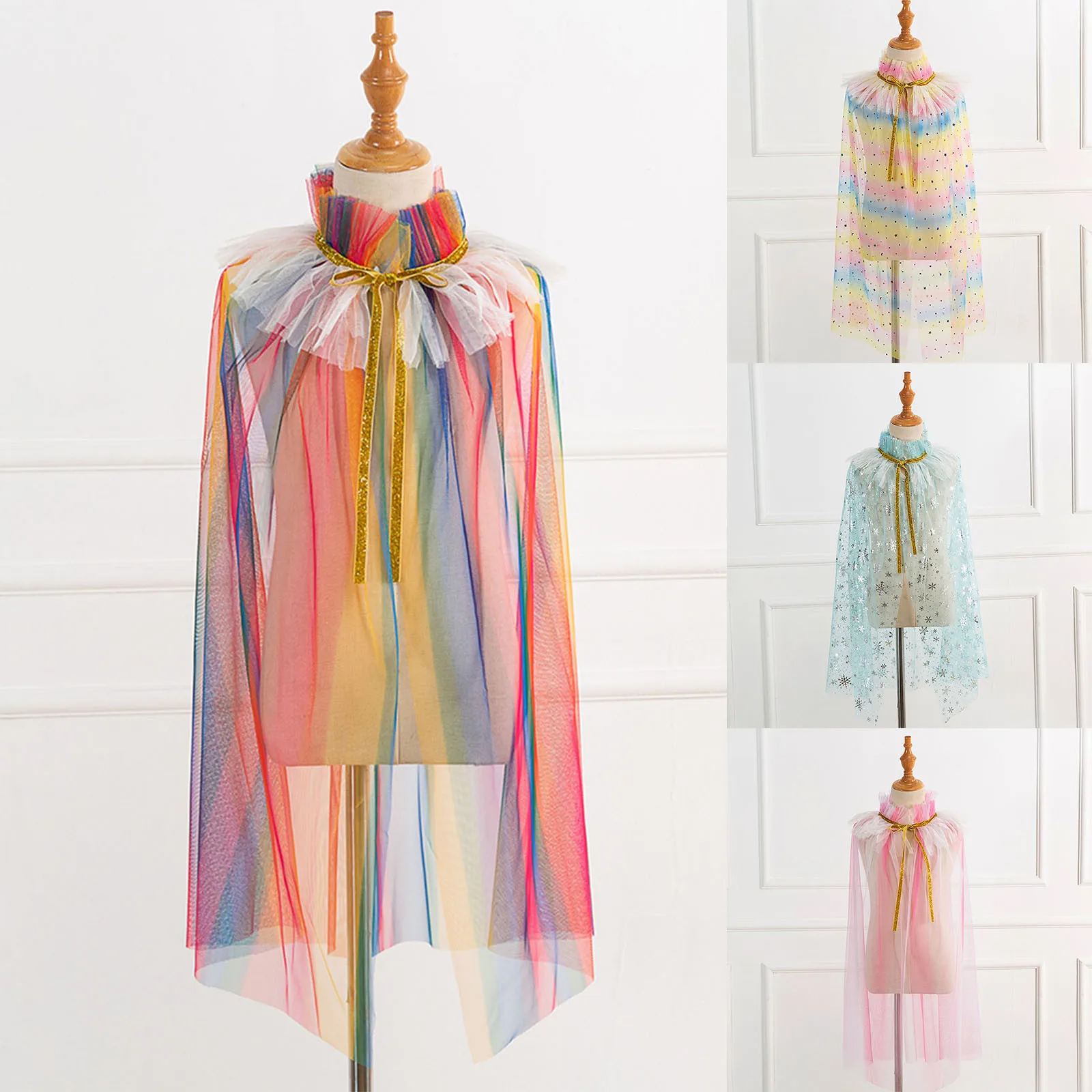 

3-10 Years Youth Jacket Girls Toddler Girls Lace Up Cape Costume Party Robe Kids Tulle Princess Cloak Girls Junior Coats куртки