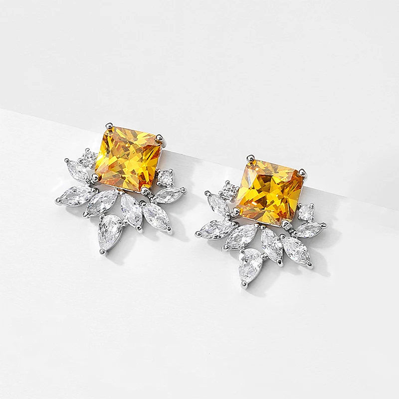 

ZAKOL Luxury Elegant Square Yellow AAA Cubic Zirconia Stud Earrings Wedding Party Bride Earring Jewelry for Women EP3026