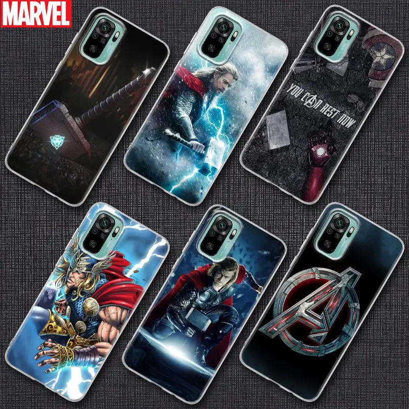 

Marvel Case for Xiaomi Redmi Note 9s 8 11 7 9 10 Pro 10s 11s Note 9s 8Pro K40 Capa Clear Back Soft Cover Thor Hammer Marvel Hero