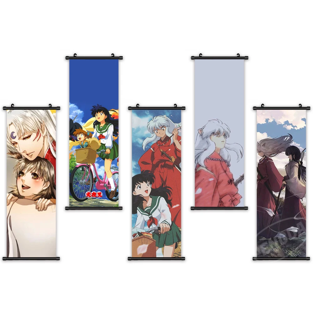 

Wall Inuyasha Artwork Canvas Mural Anime Pictures Painting Print Higurashi Kagome Poster Plastic Hanging Scrolls Home Decoration