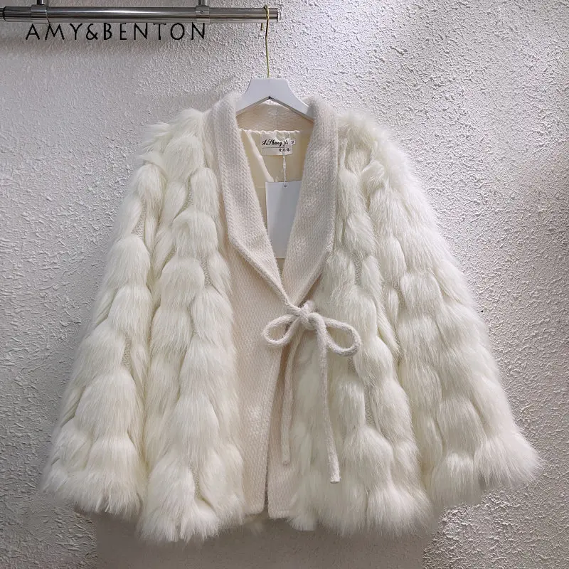 Autumn and Winter Imitation Fur Winter Coat Women's Wool Coats Sweater Stitching Furry Top Jackets for Ladies Tide Fashion