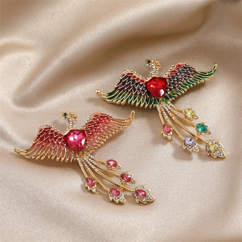

Luxury Shinning Colorful Crystal Enamel Phoenix Brooches For Women Chinese Style Classical Flying Bird Animal Brooch Pin Jewelry
