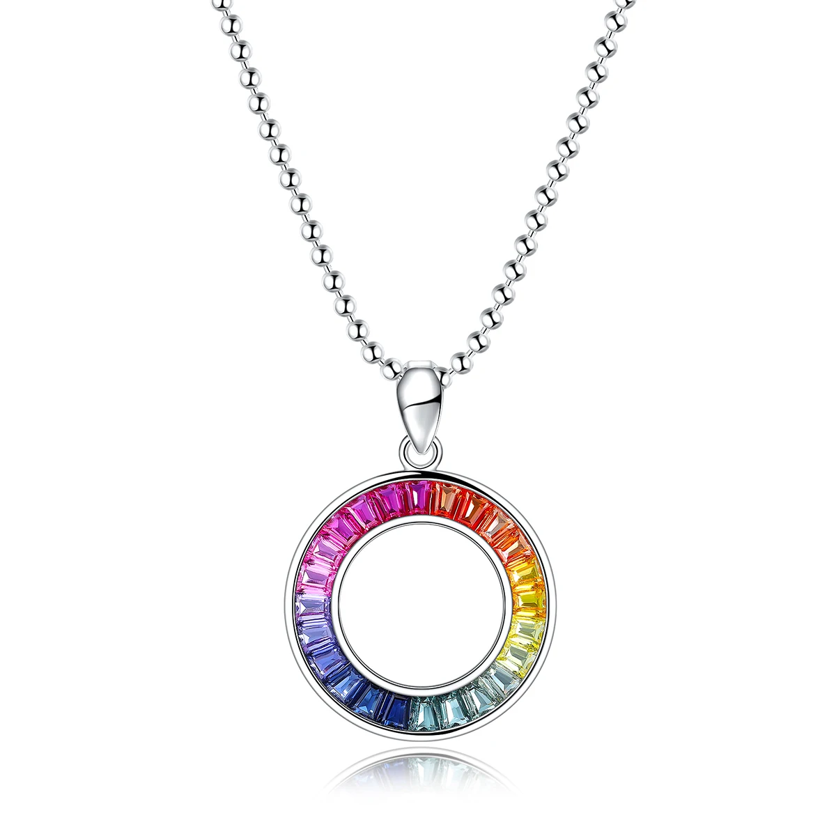 

Statement Pendant Necklace Rainbow Color Design Circle Multicolor 925 Sterling Silver Diamond Charm Jewelry