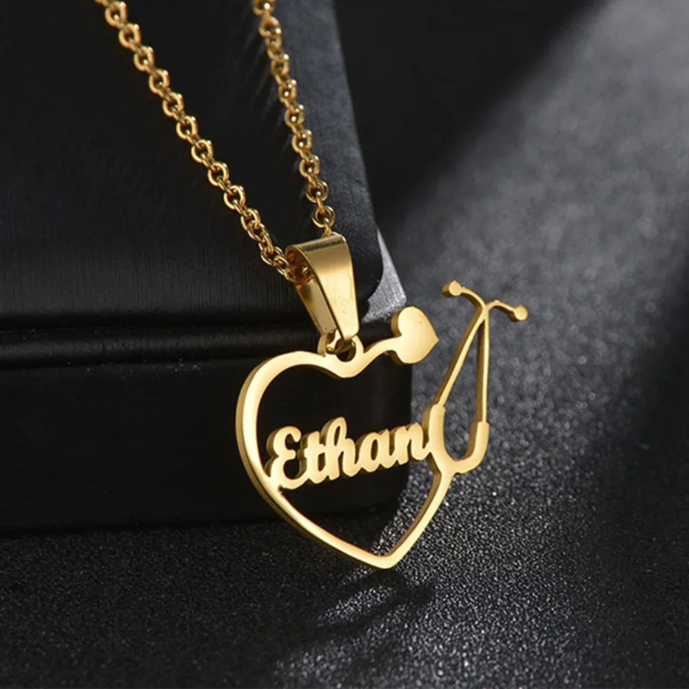 

JewelryR Personality Custom Heart Stethoscope Necklaces Stainless Steel Name Pendant Choker For Nurse Jewelry Graduation Gifts