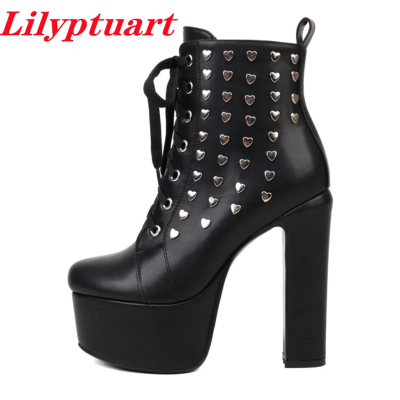 

Shoes for Women 2022, Platform Ankle Boots, Brand Fashion New Rivet Punk Style Hot Girl Chunky High Heels, Black Boots, Designer