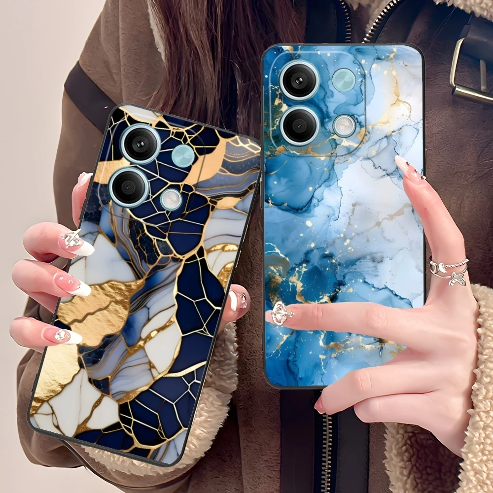 Luxury Golden Stone Mobile Cell Phone Case for Xiaomi POCO M6 M5 M4 M3 X6 X5 X4 X3 F6 F5 F4 F3 F2 C40 Pro GT 5G Black Cover