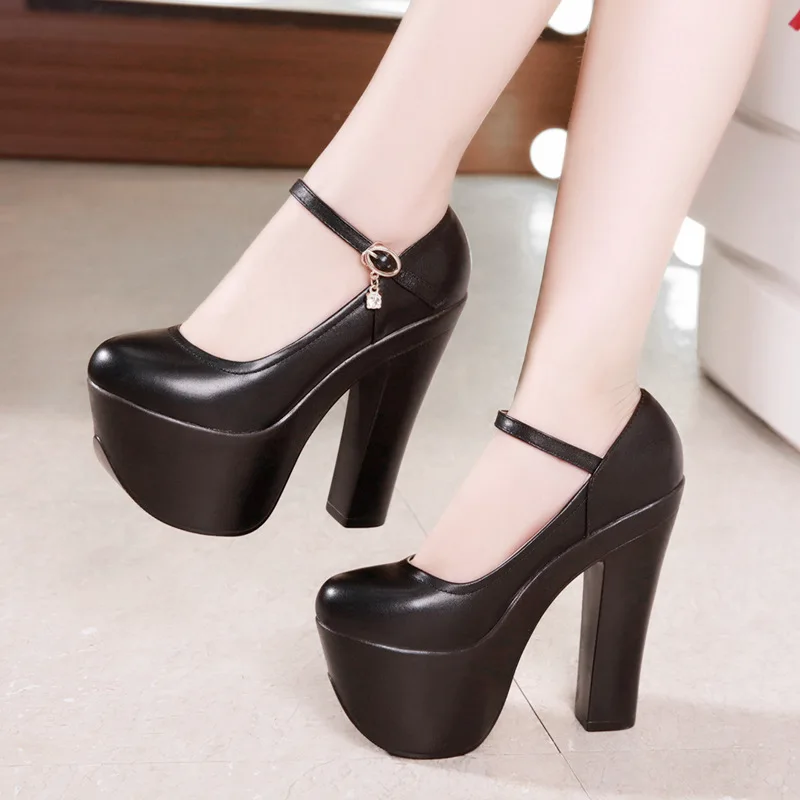 

Catwalk 15cm Extremem High Heels Pumps Women Wedding Shoes Spring 2023 Buckle Block Heel Model Party Shoes Ladies 41 42 43