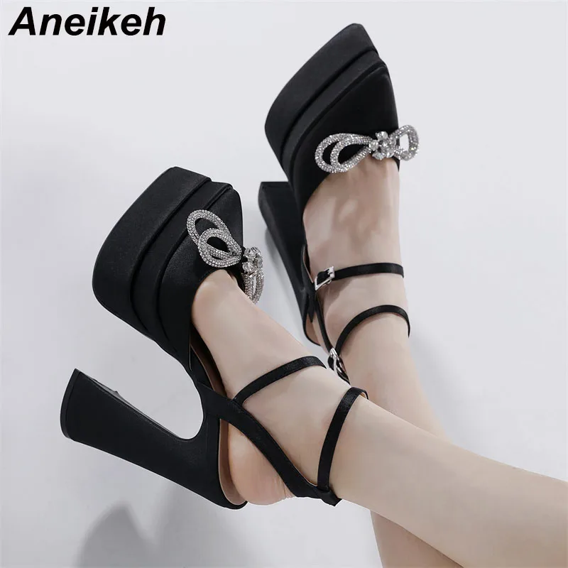 

Aneikeh Pointed Toe Women Sandals Summer Shoes Sexy Thick High Heels Platform Black Dress Party Wedding Shoes Woman Pumps 35-42