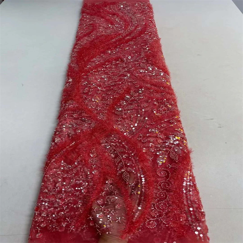 

Beaded Lace Fabric 2022 High Quality African French Mesh Lace Fabric With Sequins Nigerian Groom Laces Fabrics For Wedding Dress