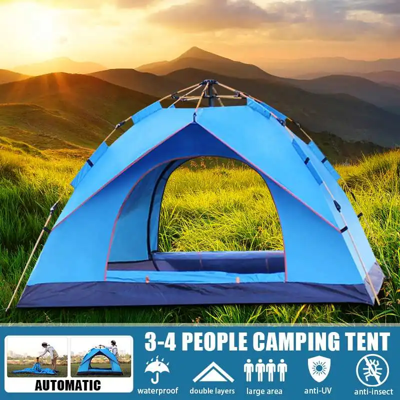 

3-4 Person Fully Automatic Tent Camping Tent Waterproof Outdoor Hiking Tent 20D 210T Nylon Backpacking Tent For Hiking Fishing