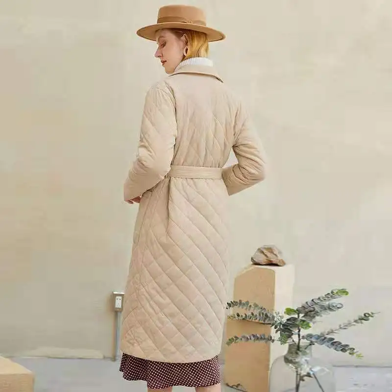 Long Down Coat Women Winter Jacket Oversized Parka Sashes Pockets Tailored Collar Casual Coat Female Long Sleeve Outerwear Warm