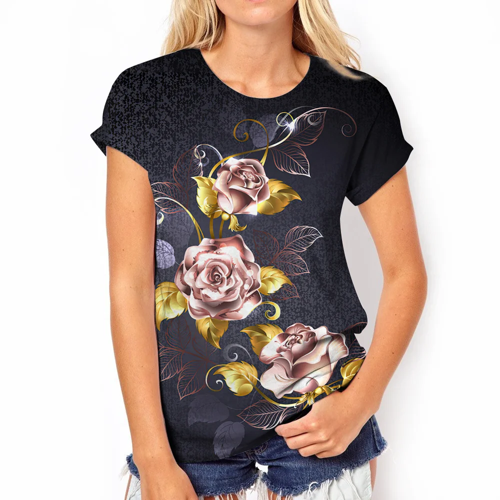 

Fashion 2022 Summer New Women's O-Neck Top T-shirt 3D Flower Pattern Print Casual Street Harajuku Versatile Round Neck Y2K S-5XL