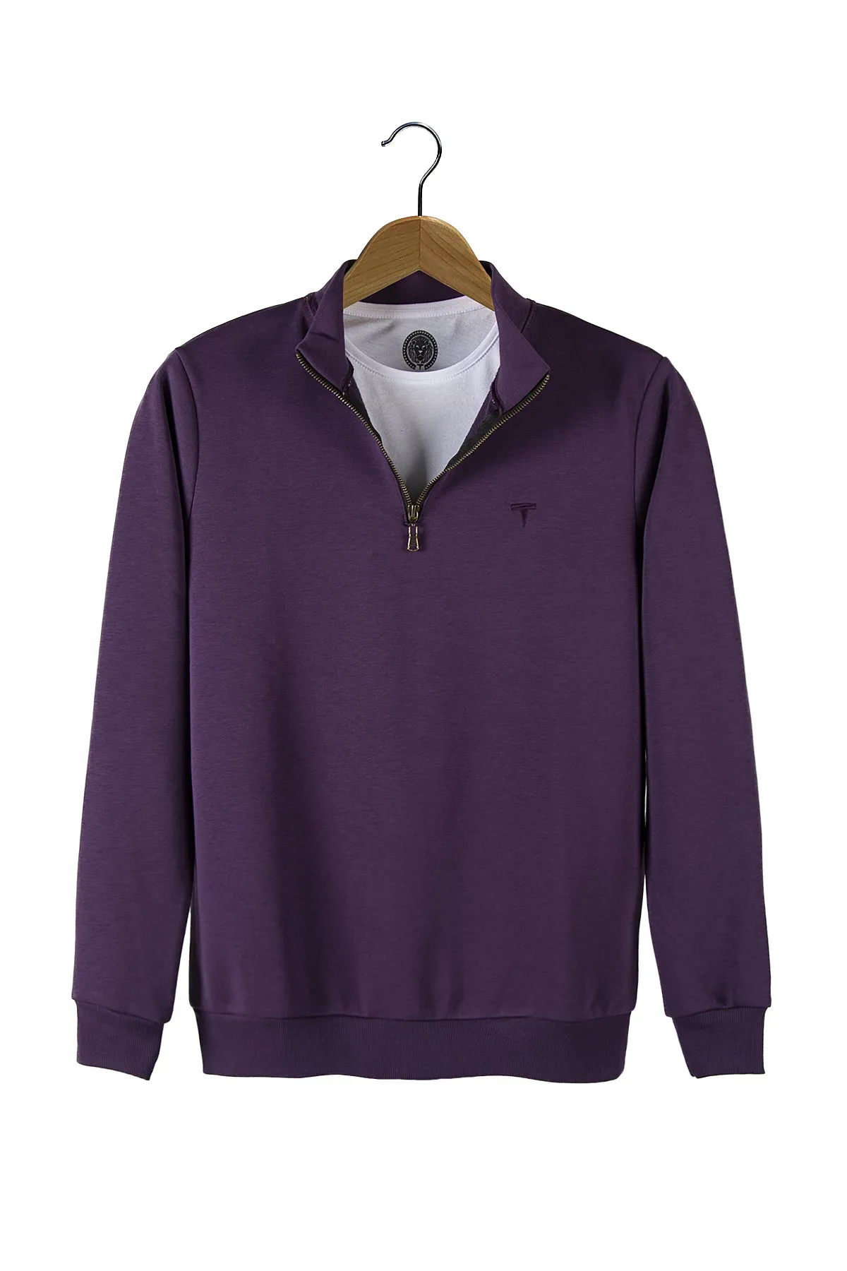 Therapy Men Male Half Zipper Basic Solid Color Trend Sweatshirt 21K-5200179 Purple