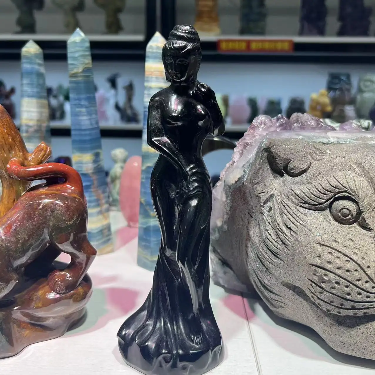 

Натуральные ручные ремесла серии рейки, черные обсидиановые ангелы, Хрустальная резьба для украшения дома