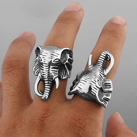 vintage 316l stainless steel elephant ring men punk hip hop motorcycle bike ring fashion animal elephant head jewelry wholesale