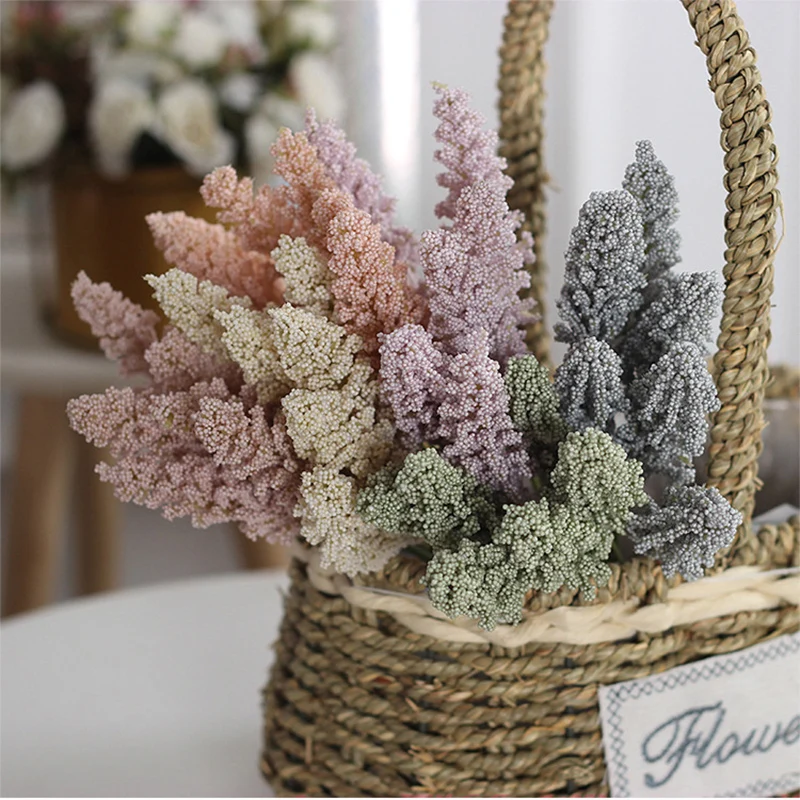 

Full Fruit Artificial Wheat Grain Foam Fake Plant for Decoration Rural Artificial Lavender Flower Home Wedding Decor 6pcs/Set