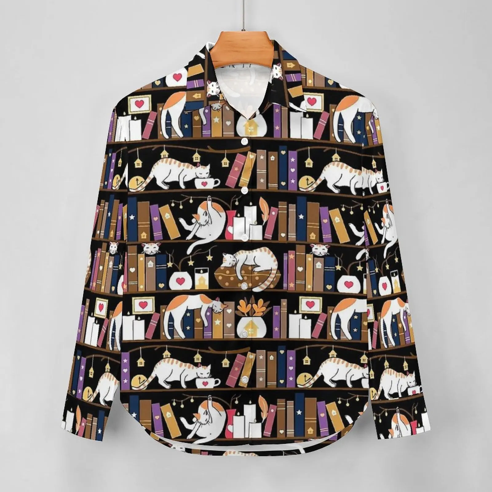 Милая библиотечная блузка с котом женские свободные блузки в уличном стиле