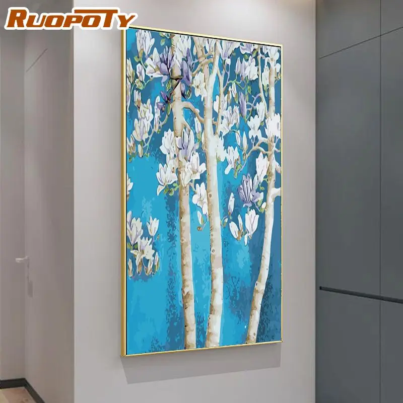 

RUOPOTY diy Sycamore flower painting by numbers with frame for adults acrylic paint kits pictures by numbers for livingroom
