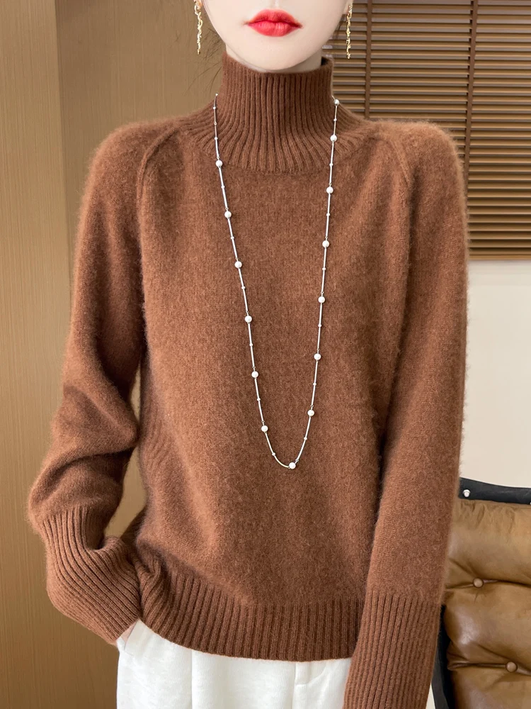 Женский осенне-зимний пуловер с воротником свитер из 100% мериносовой шерсти